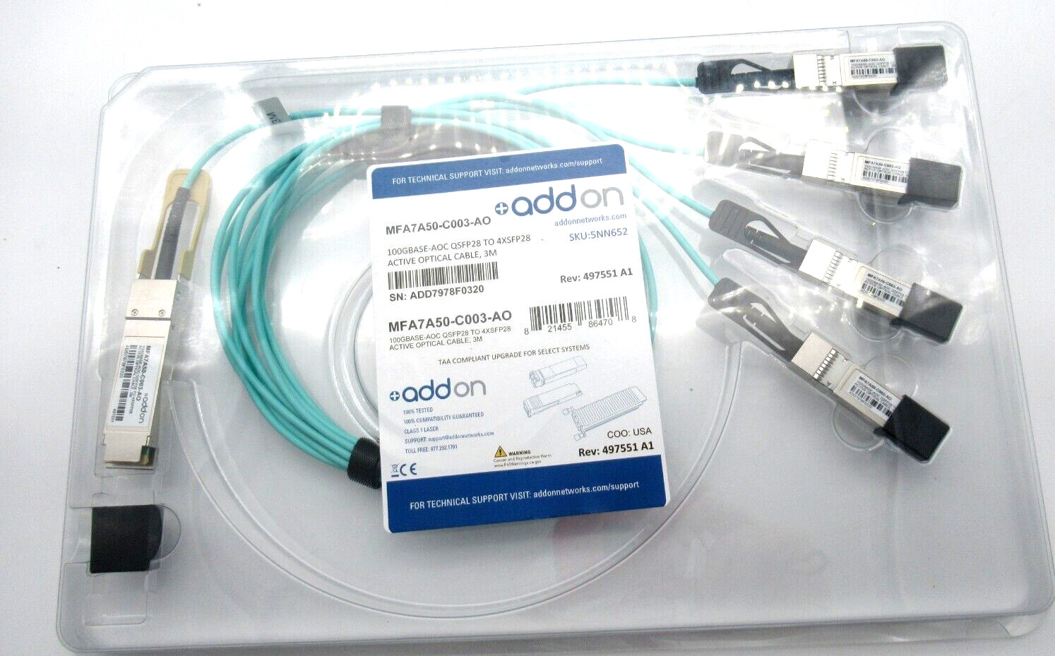 Mellanox Addon 100GBase-AOC QSFP28 4xSFP28 Active Optical Cable MFA7A50-C003 OEM