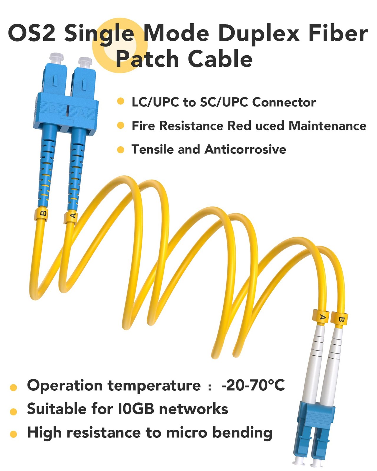 5 Pack OS2 SC to LC Fiber Patch Cable0.5m1.6ft Single Mode Duplex lc to sc Fi…