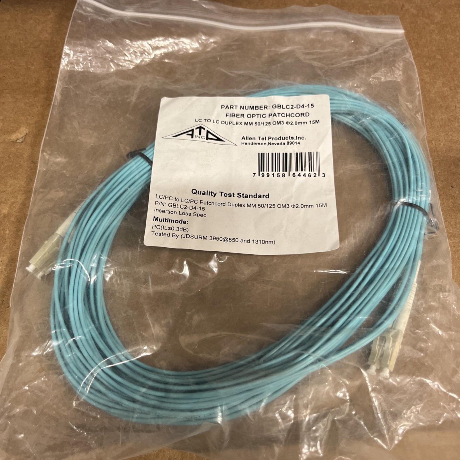 15m (49ft) LC to LC Fiber Optic Duplex 2.0mm OM3 Multimode Cable MM 50/125
