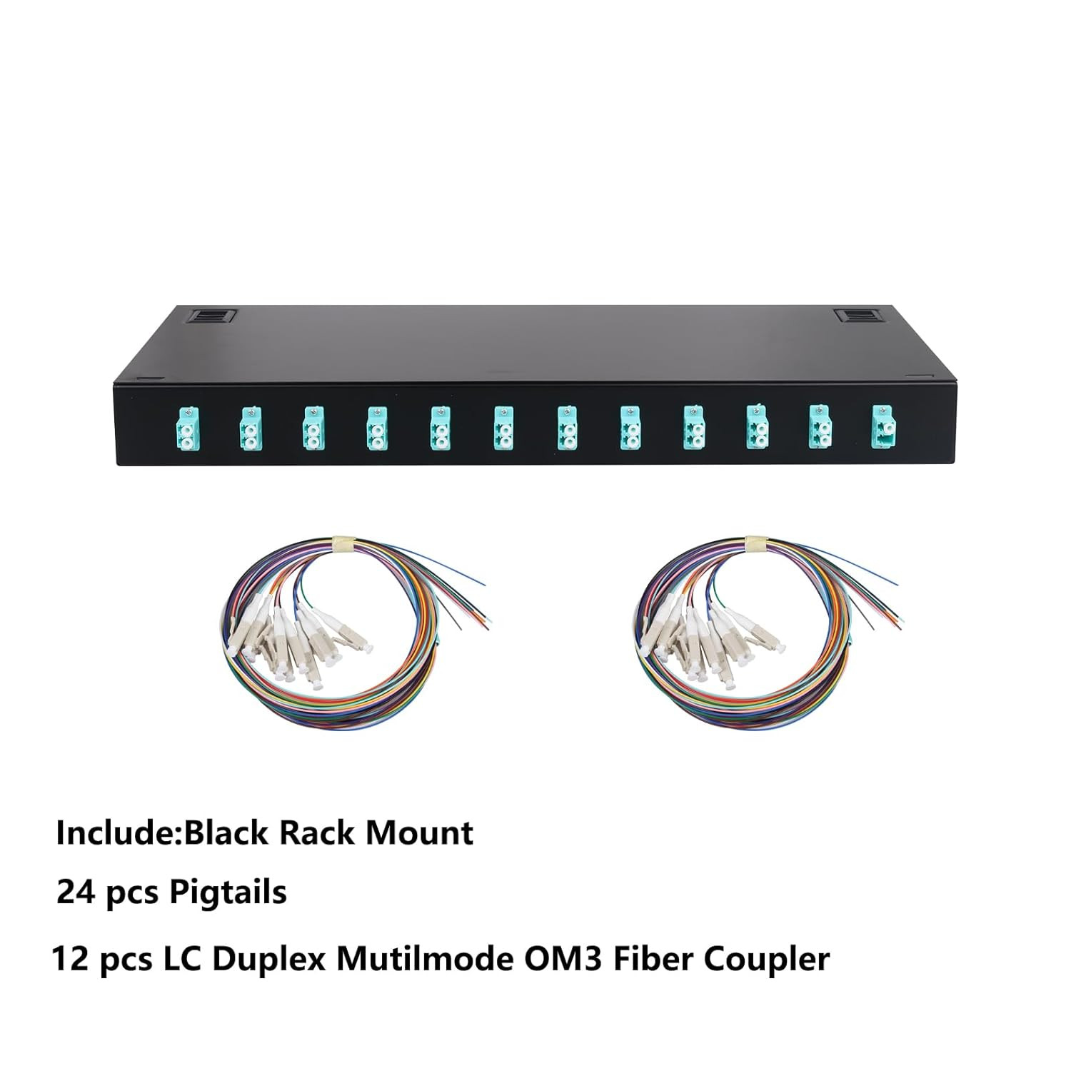 -12 Duplex Multimode 24 Port LC-OM3 Rack Mount Enclosure Box & Splice Trays Fibe