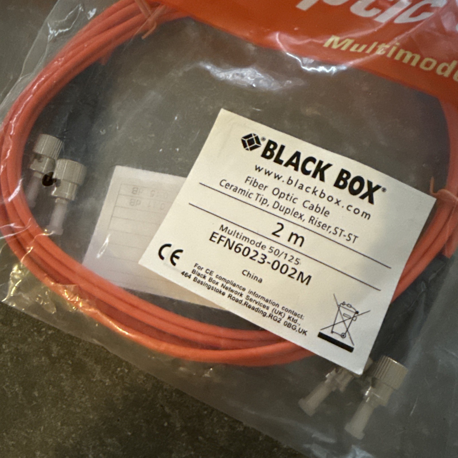 5 Lot Black Box Fiber Optic Cable Multimode 50/125 EFN6023-002M Ceramic Tip