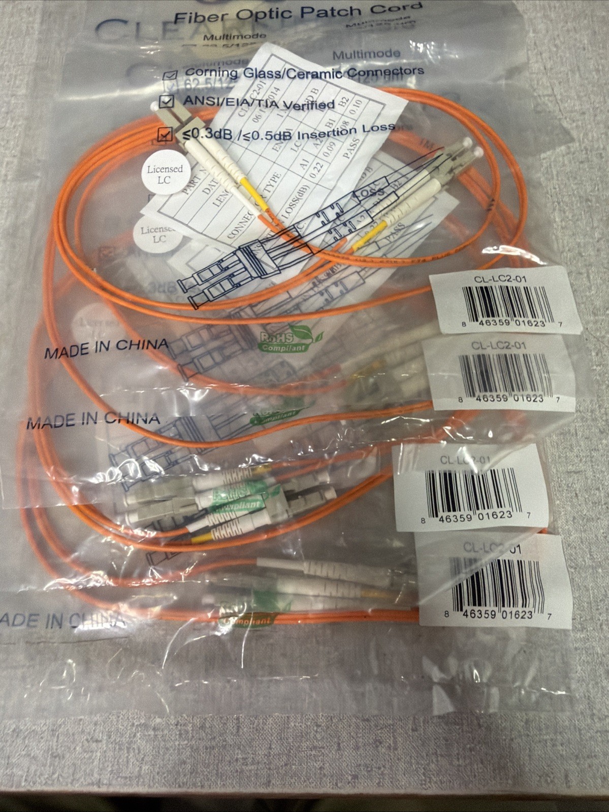 Lot Of Fiber Optic Patch Cords, 4 – 1 Meter, 1 – 20 Meter