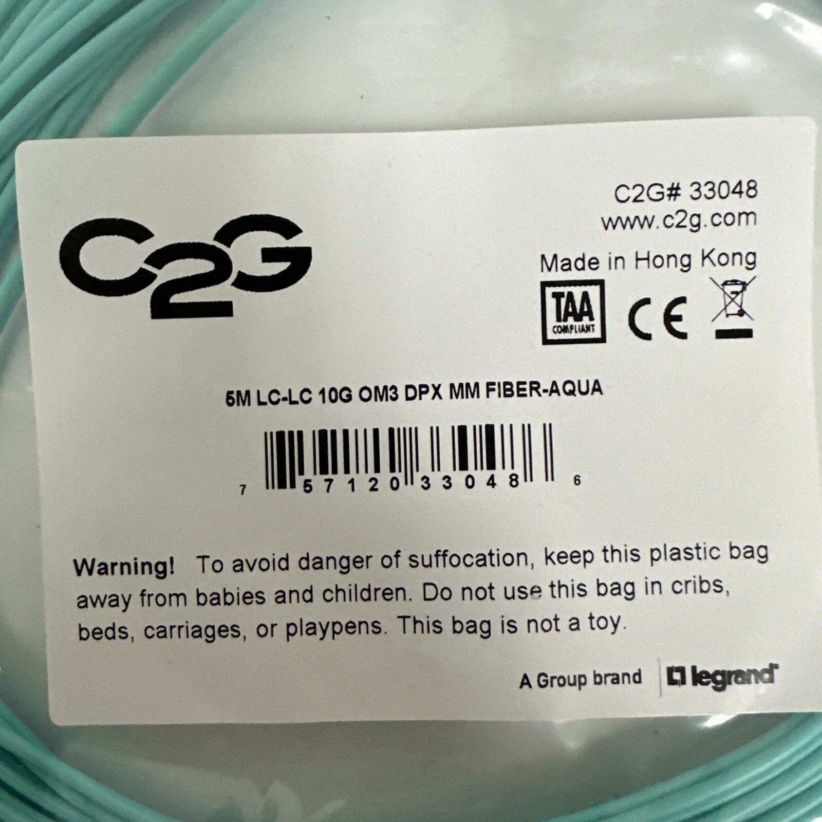 Lot of 4x Legrand C2G 33048 5M 16.4FT LC-LC 10G OM3 DPX MM Fiber Cable – Aqua