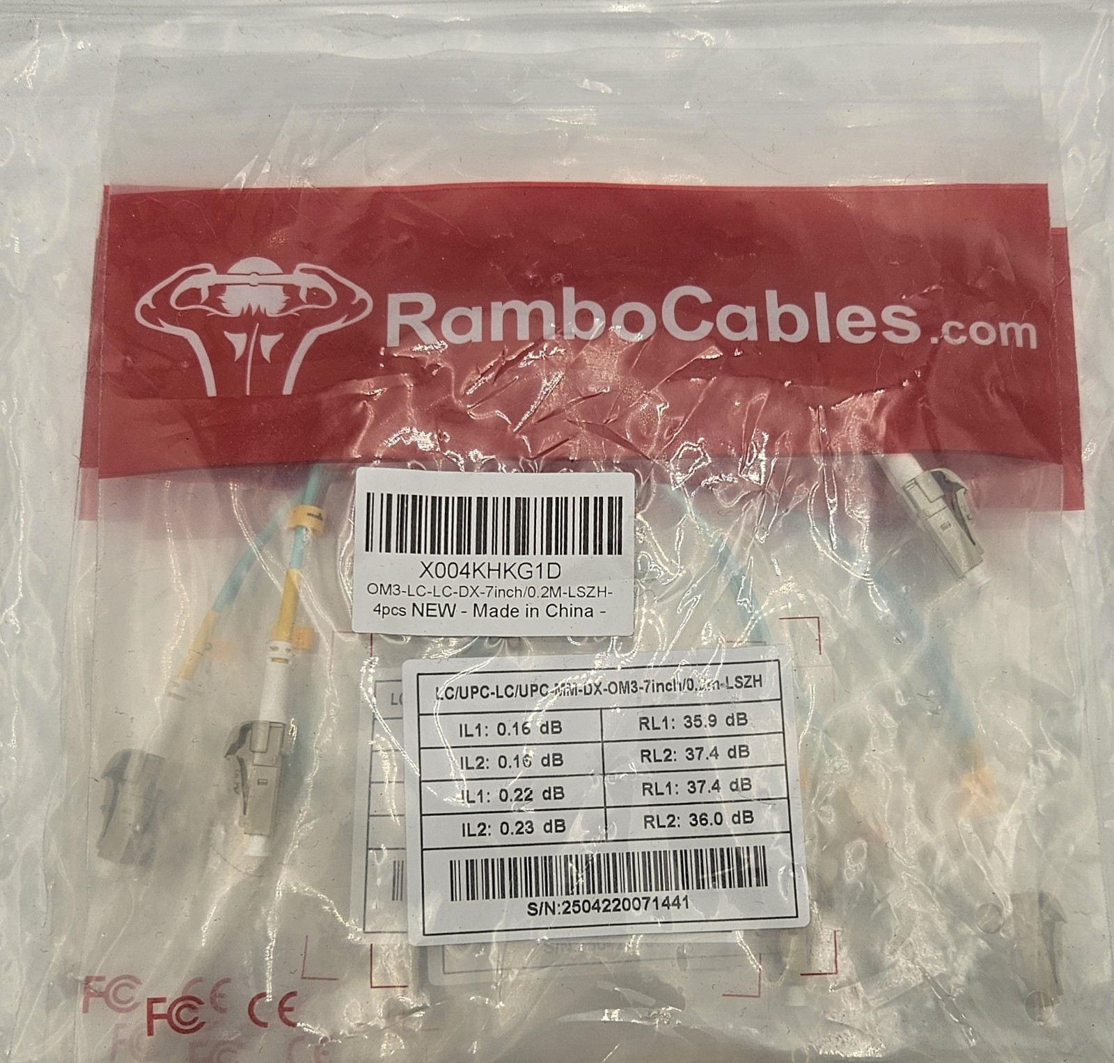 4 PCS LC Multimode Fiber Patch Cables MMF OM4 Optic Duplex 0.66ft/0.2m LSZH
