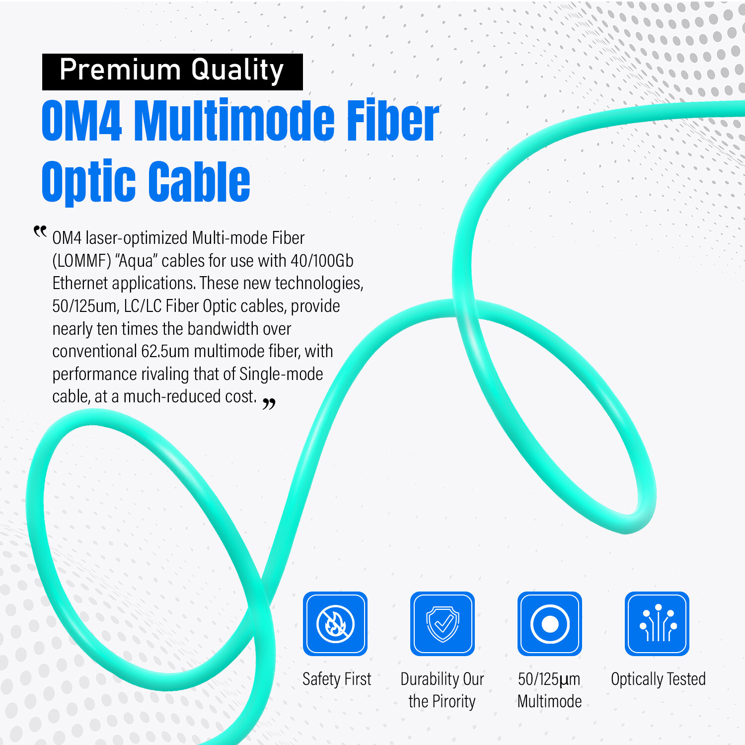 OM4 LC to LC Fiber Optic Patch Cable Multimode Duplex 50/125 Aqua LC LC 1M-15M