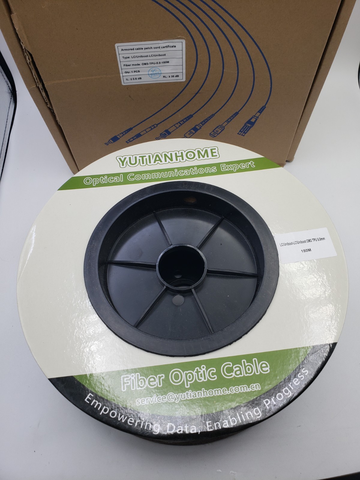500ft/150m OD-5mm Industrial TPU OM3 Fiber LC to LC Outdoor Armored Fiber Pat…