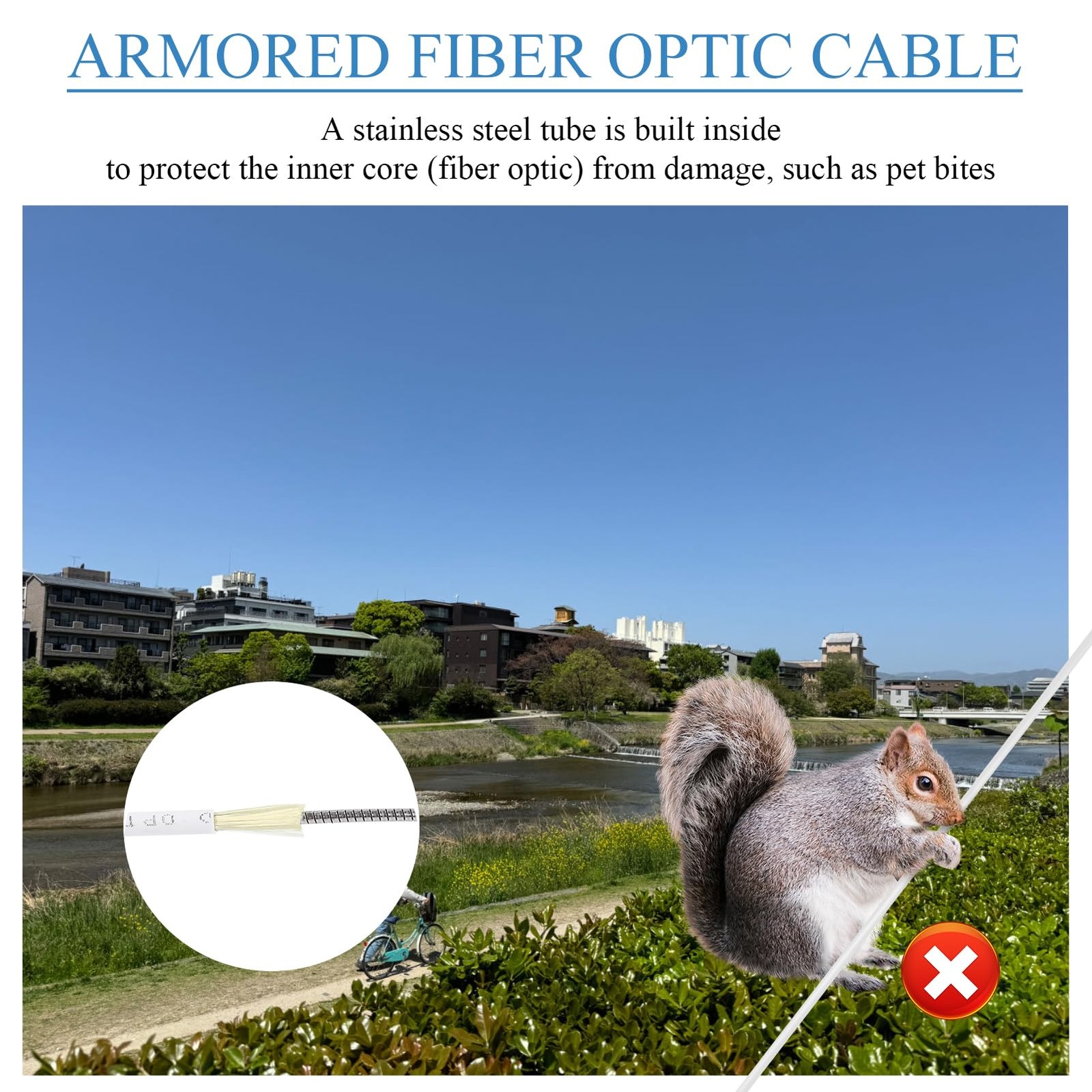 15m 49.2ft Armored SC/APC To SC/APC OS2 Simplex 9/125m 3.0mm Fiber Patch Cord