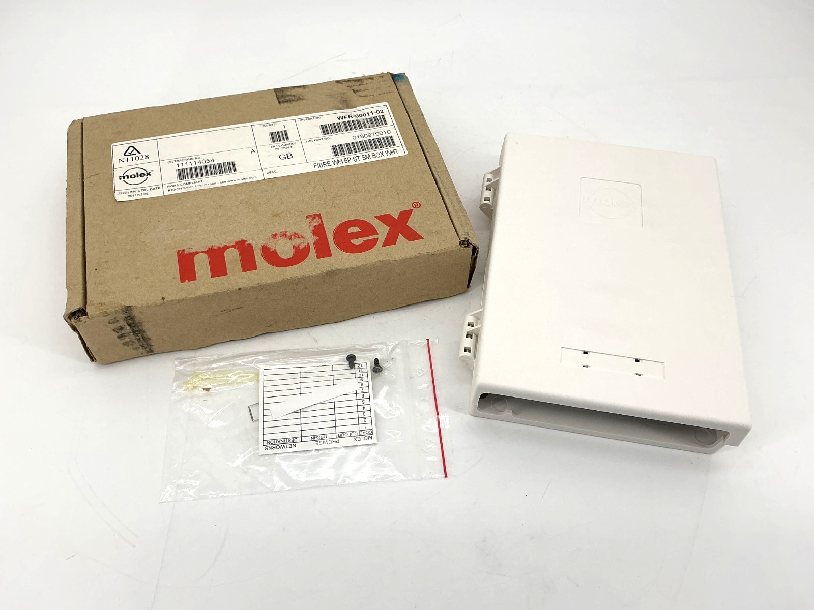New Molex WFR-00011-02 601-Box Fiber Wall Mount Enclosure 6-Port Singlemode