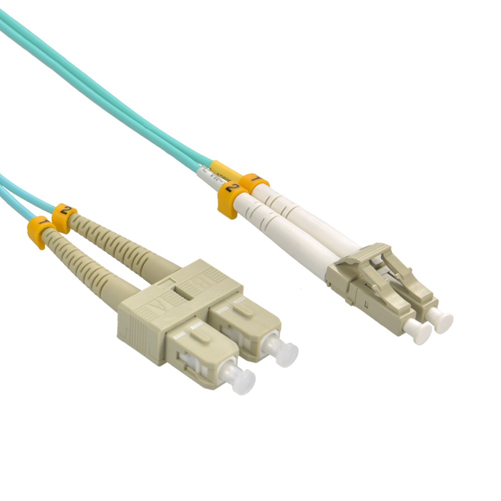 5 Pack of 7m LC/UPC-SC/UPC OM3 Multimode Duplex OFNR 2.0mm Aqua Fiber Optic Patc