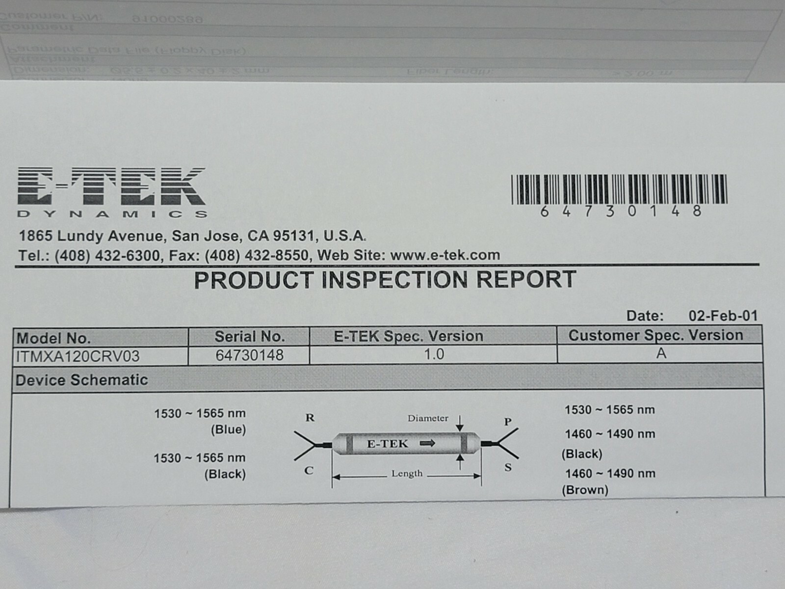 E-TEK Dynamics Model ITMXA120CRV03 WDM Isolator Unit jds uniphase etek