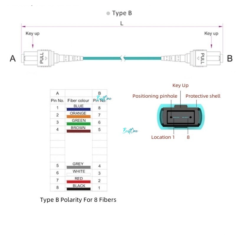 10ft MTP (F) to MTP (F) OM4 8F Type B Fiber Optic Patch Cord MPO to MPO Female