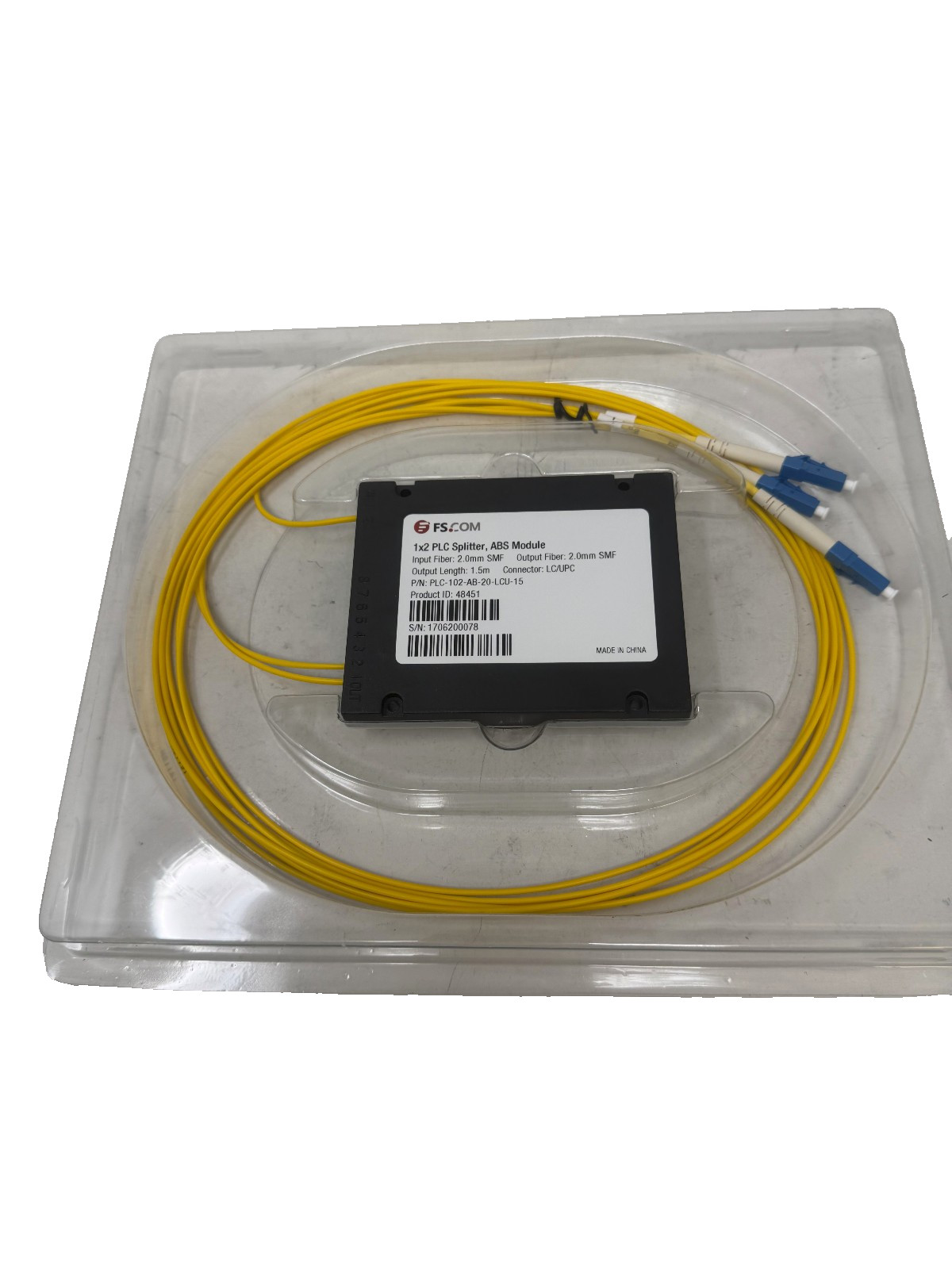1 x 2 PLC Fiber Splitter, Splice/Pigtailed ABS Module, 2.0mm, LC/UPC, Singlemode