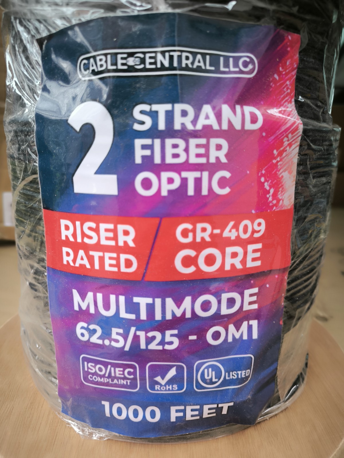 Cable Central LLC 2 Fiber Indoor 1000 feet Fiber Optic Cable, 62.5/125-OM1 Black