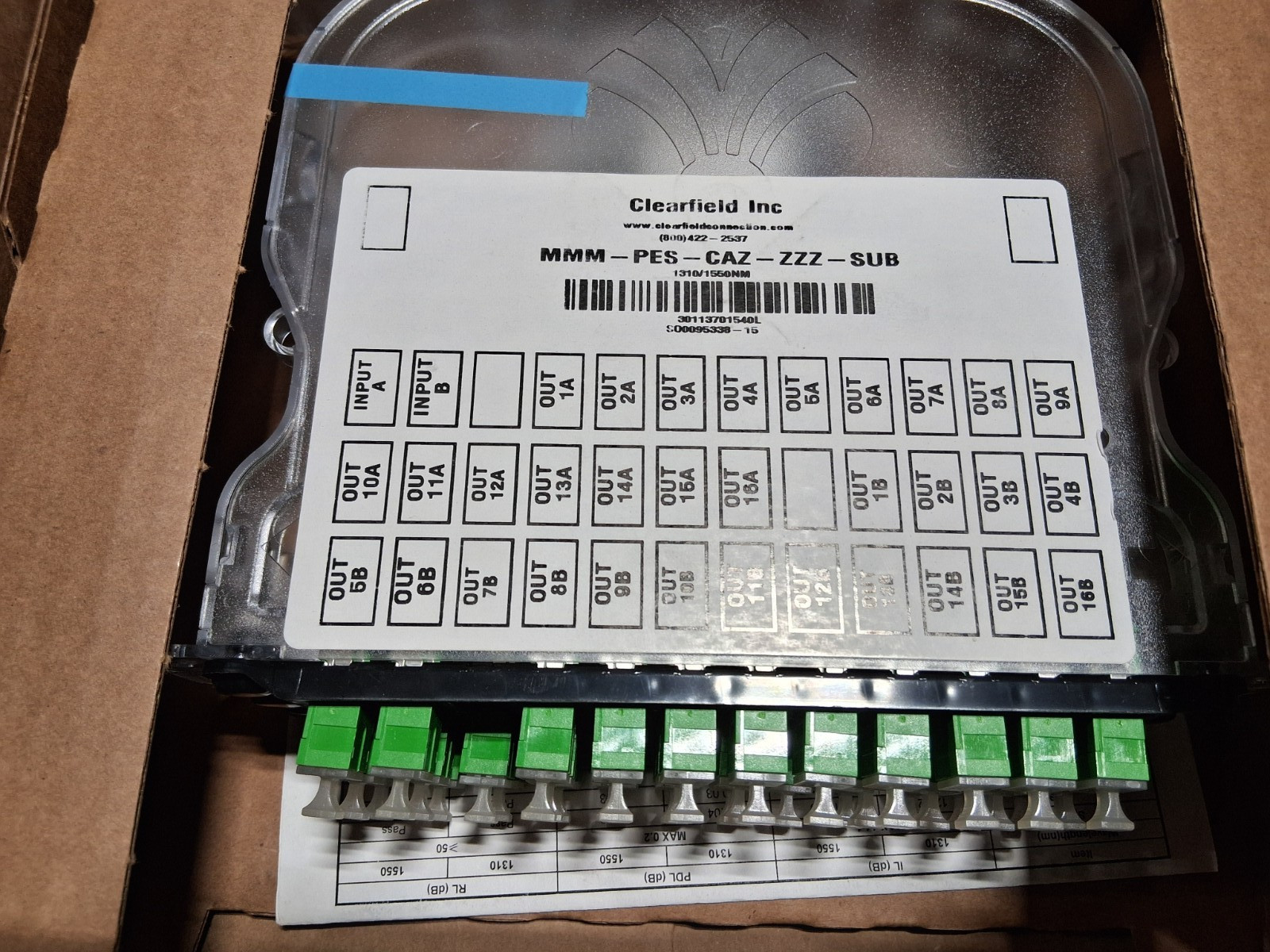 Clearfield MMM-PES-CAZ-ZZZ-SUB Clearveiw Fiber Optic Cassette Splitter