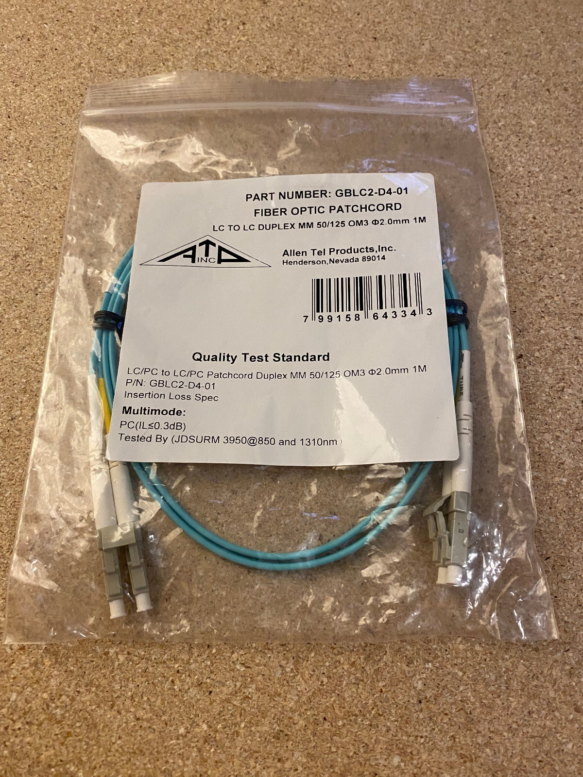 Allen Tel Products ATP 1M LC-LC Patchcord Duplex MM 50/125 OM3 (GBLC2-D4-01)