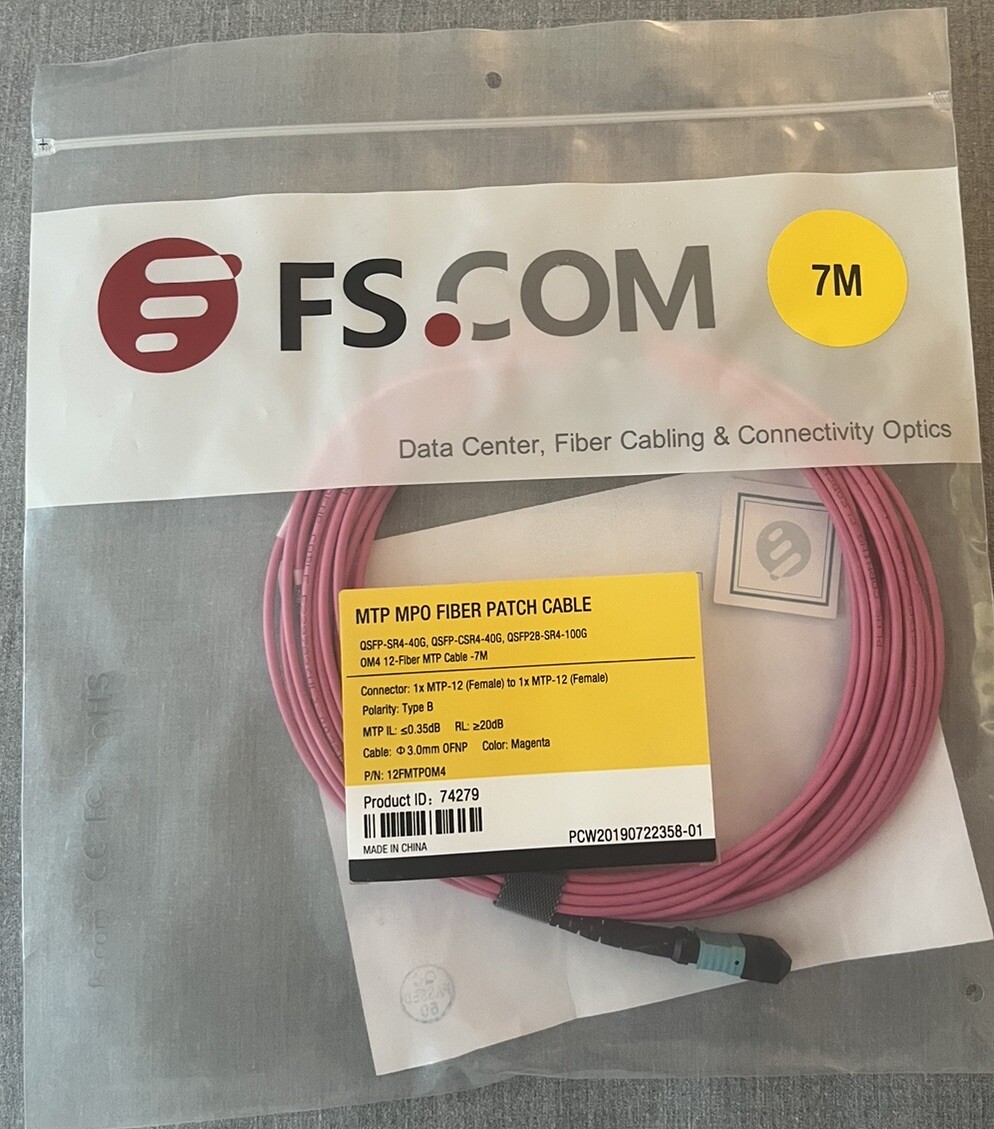 FS.com 7M 12 Fibers MTP OM4 50/125 Multimode Trunk Cable (Magenta)