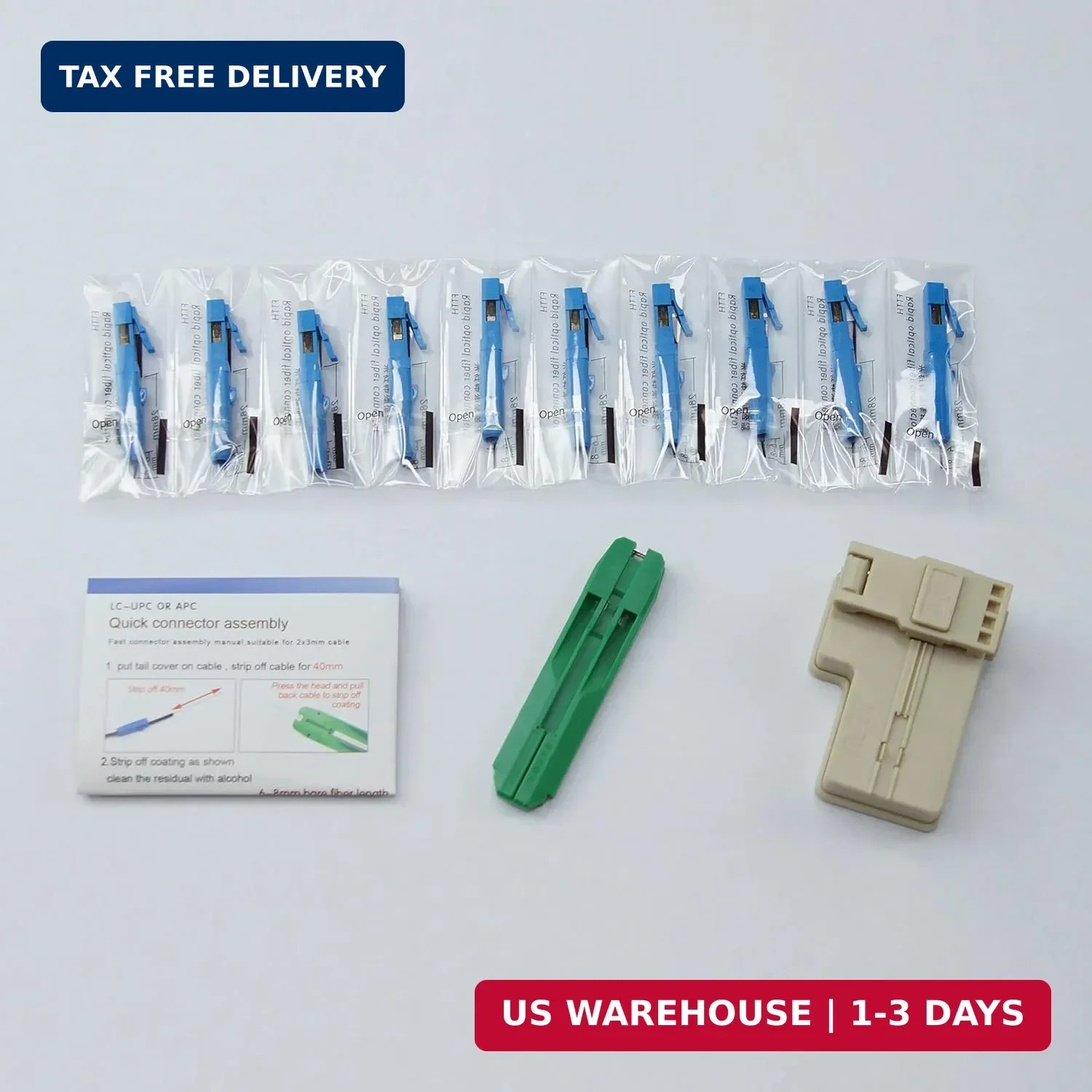 10pcs LC UPC Fiber Optic Quick Connector wiht Matched Tools Single Mode Me