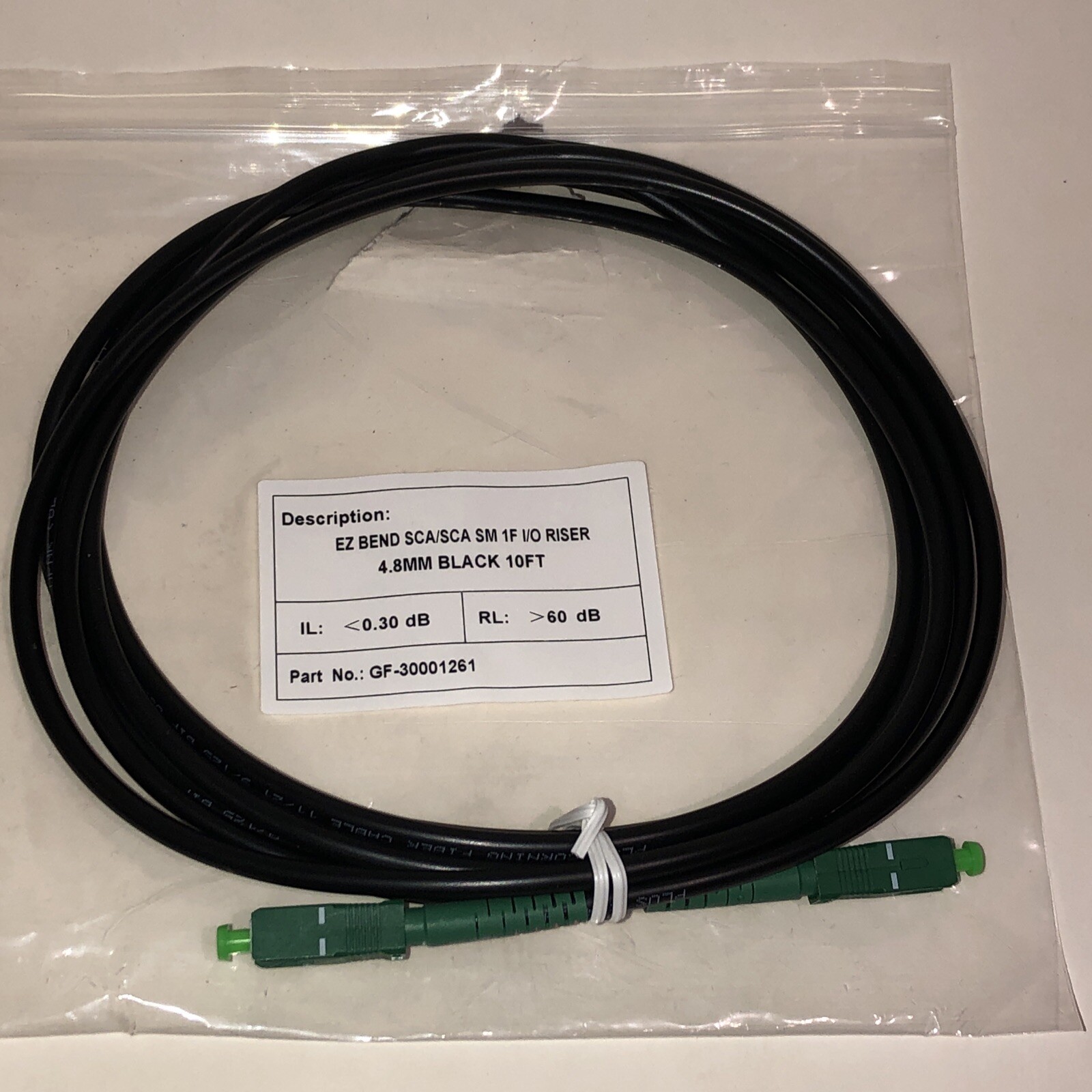 (10) EZ-Bend Fiber Jumper, SCA/SCA SM 1F I/O RISER 4.8 MM BLK 10FT. GF-30001261
