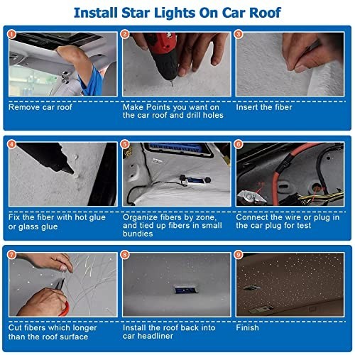 Fiber Optic Starlight Headliner 450 Strands 9.8ft 16W APP Remote Sound