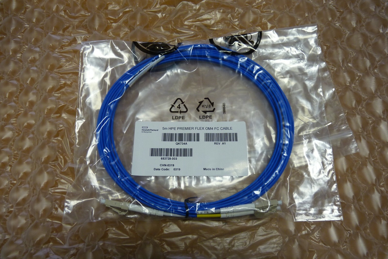 HPE Premier Flex LC/LC Multi-mode OM4 2 fiber 5m Cable QK734A, 653728-003