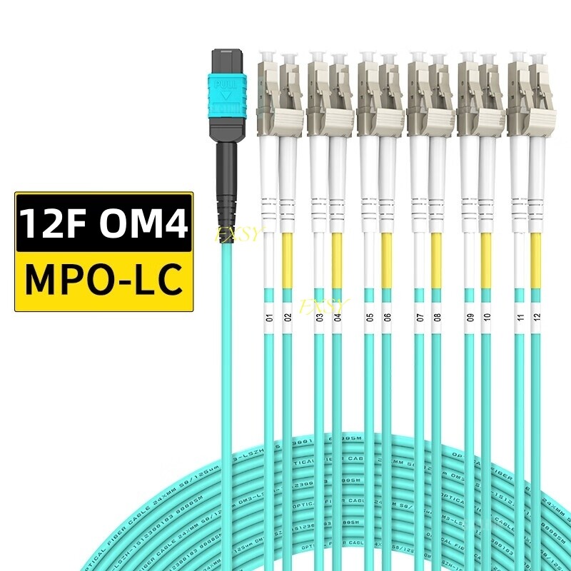 1~20M MPO Female to 6 LC Duplex 12 Fibers OM4 Branch Fiber Optic Jumper Type A/B