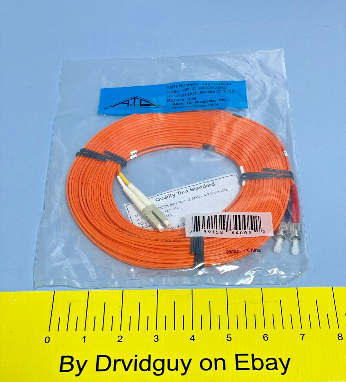 *Allen Tel Products GBLCT-D2-10 Fiber Optic Patchcord; LC to ST Duplex; 10M