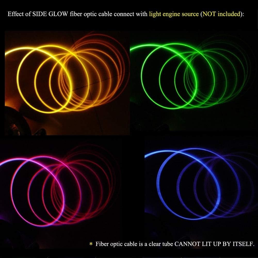 16.4ft PMMA Fiber Optic Cable Transparent Side Glow for Indoor Outdoor Use