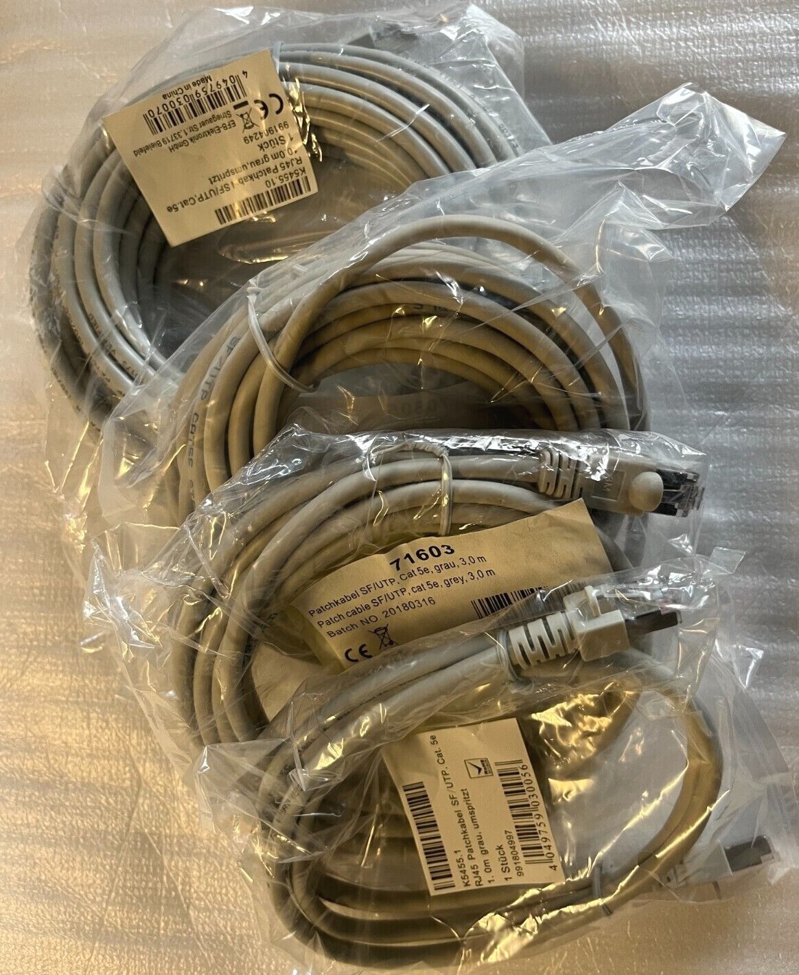 CAT5e Network Cable, SF/UTP RJ45 Various Lengths Grey-New incl. VAT & Invoice