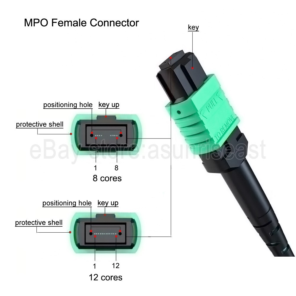 MPO to MPO APC Fiber Optic Patch Cord 8/12 Fibers Type B Female OS2 SM Cable