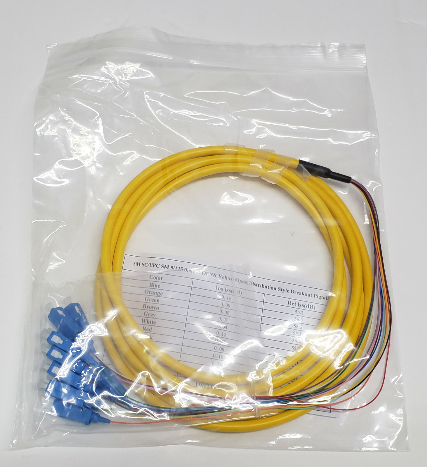12 fiber SC/UPC Singlemode 9/125 Distribution Pigtails 3 meters