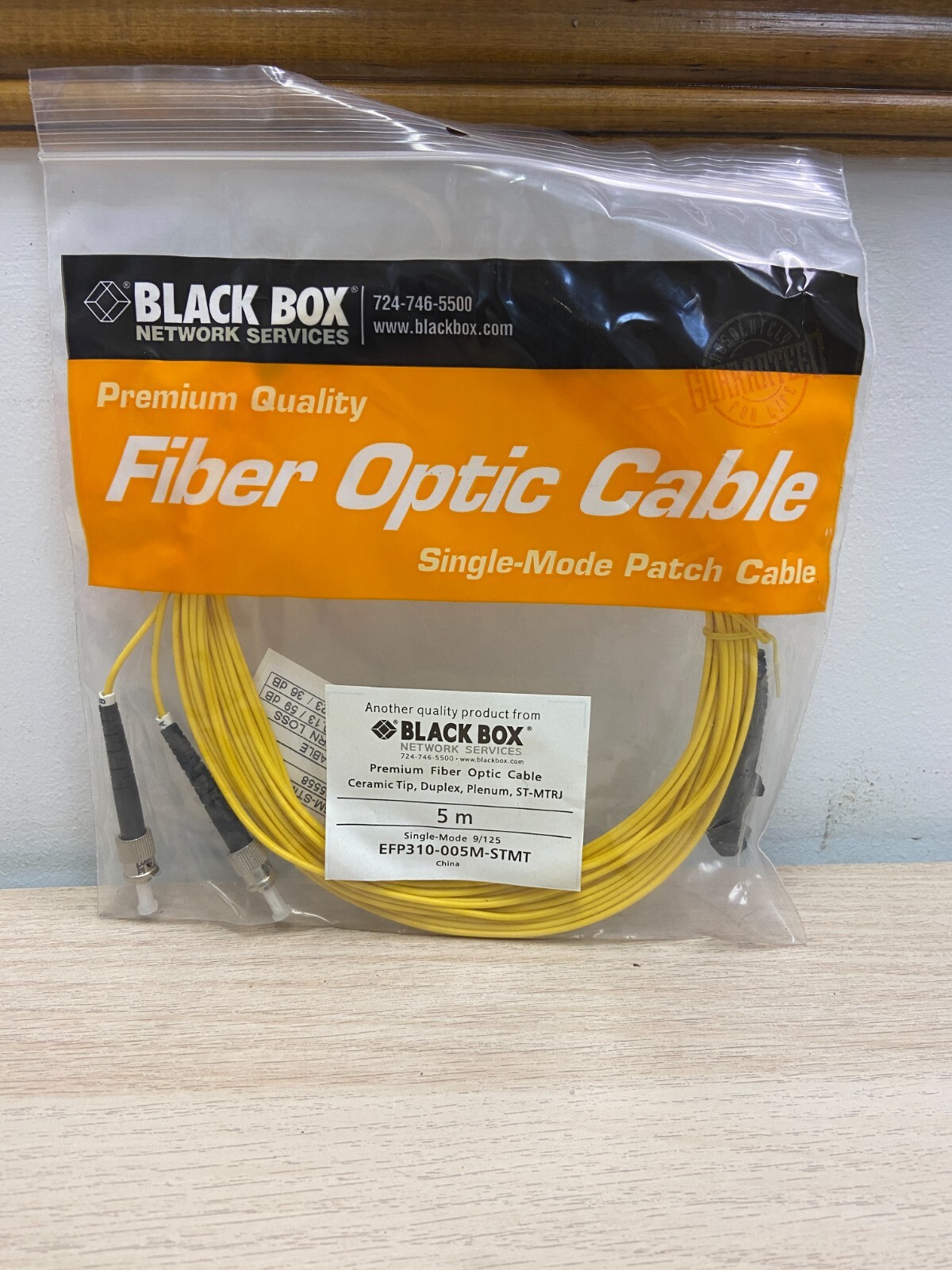 Lot of 5x Black Box EFP310-005M-STMT Ceramic Tip Fiber Optic Cables
