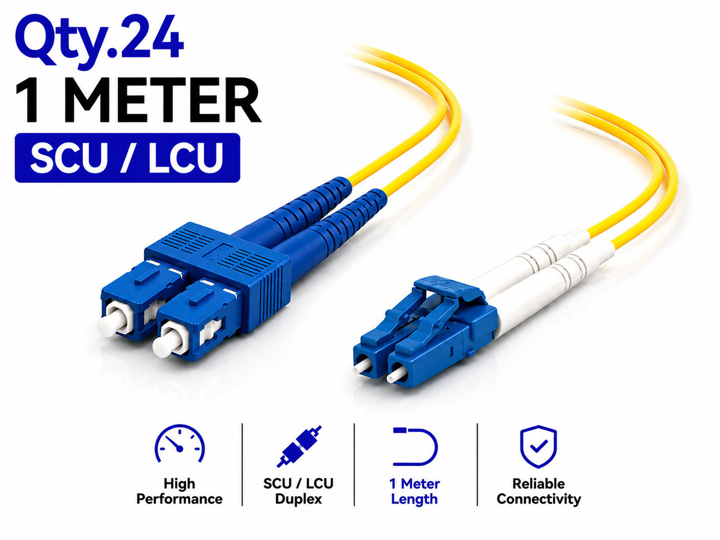 (24) 1 Meter SC/UPC – LC/UPC Duplex Fiber Patch Jumper OS2 SMF Singlemode Cable