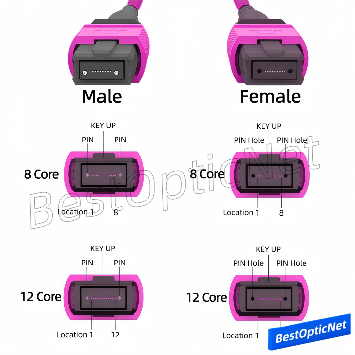 1~25M MPO to MPO Fiber Optic Patch Cable Cord OM4 8/12 core Type B Famele/Famele
