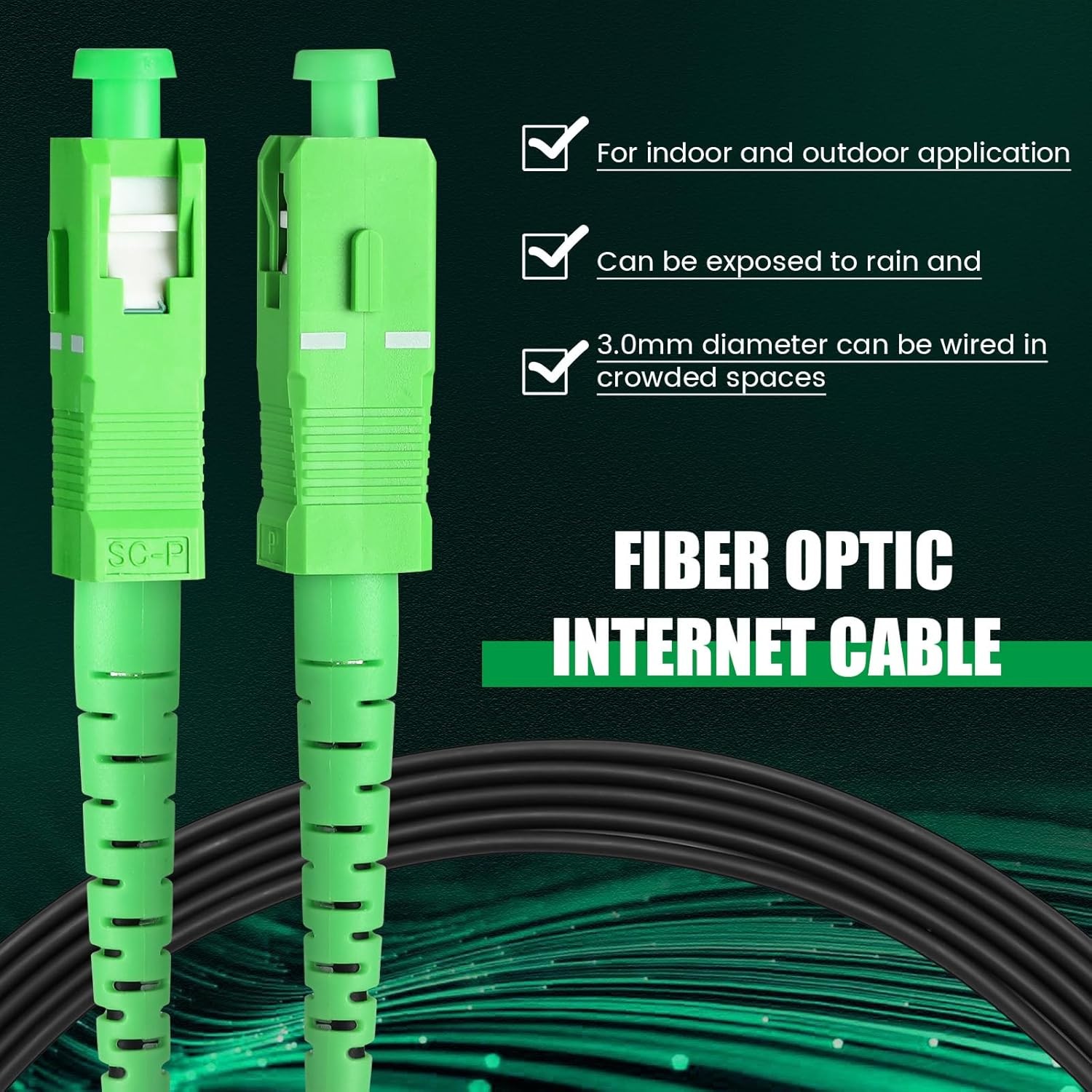 100ft Single Mode SC/APC Fiber Optic Cable OS2 Outdoor Armored 30m Fiber