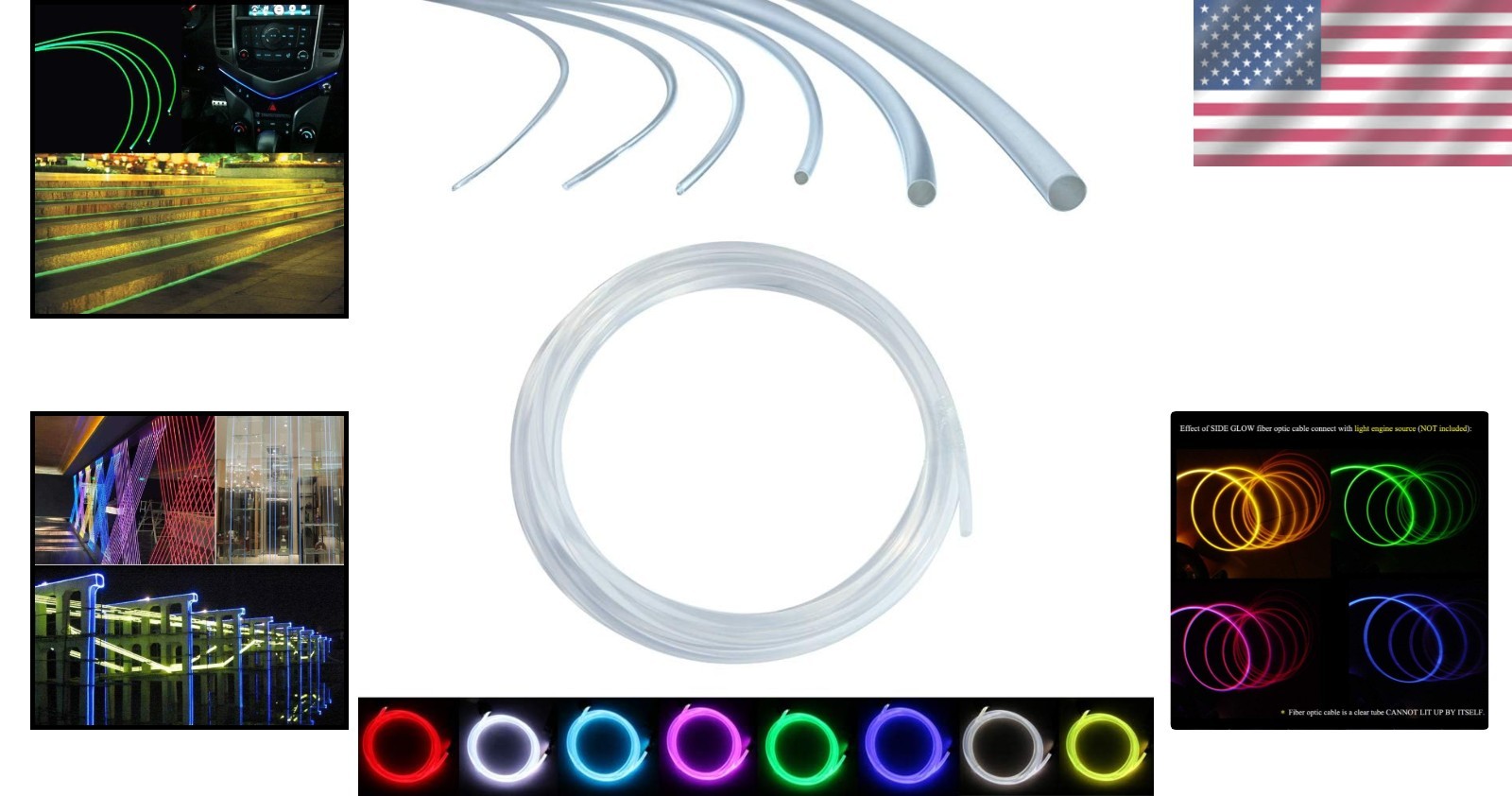Transparent PMMA Side Glow Fiber Optic Cable – 5m for Art & Car Illumination