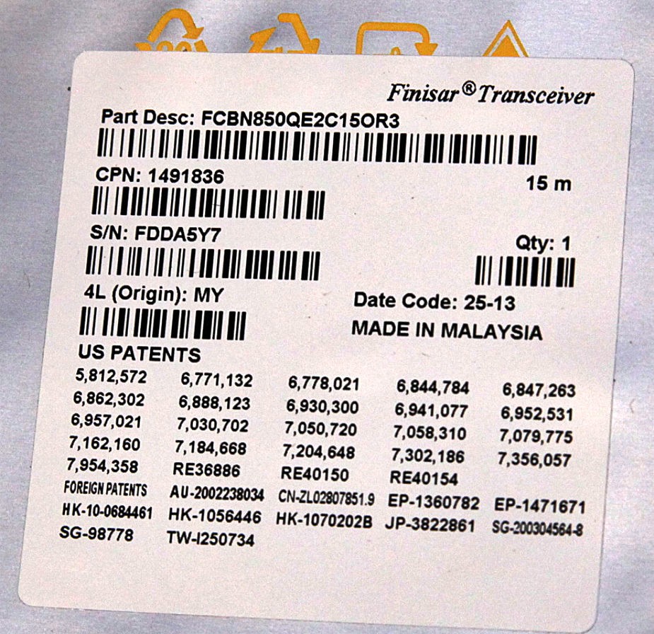FCBN850QE2C15 Finisar FCBN850QE2C15-OR3 400GB QSFP-DD AOC 15M 8x 50 Gbps Cab