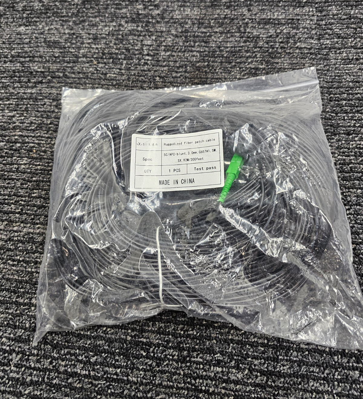 Fiber G657A1 300FT Ruggedized Patch Cable SC/APC-Blunt 3.0mm Black