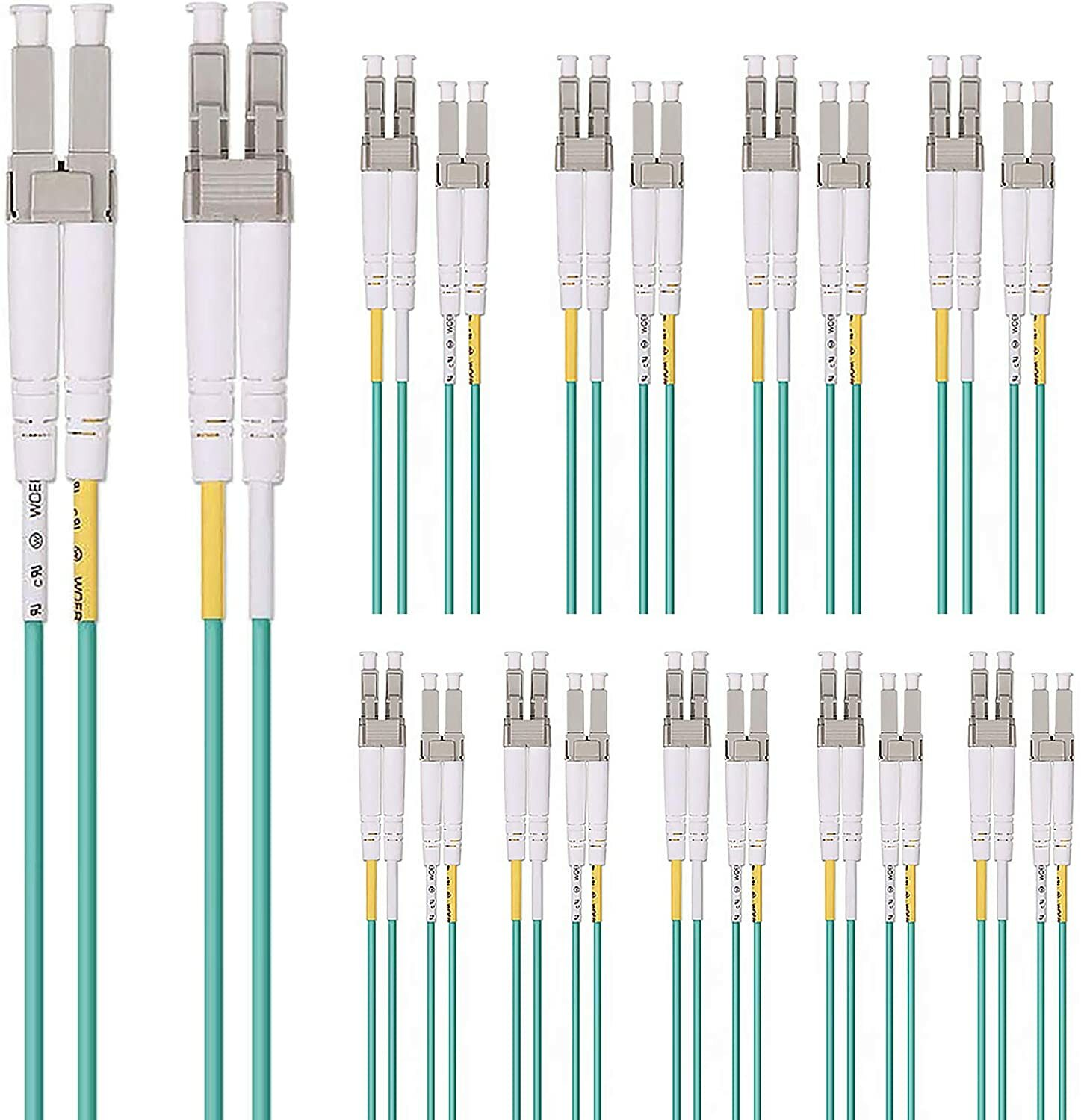 ?10 PCS OM3 LC to LC Fiber Optic Cable, Multi-Mode Duplex Patch Cable 6.5 ft.