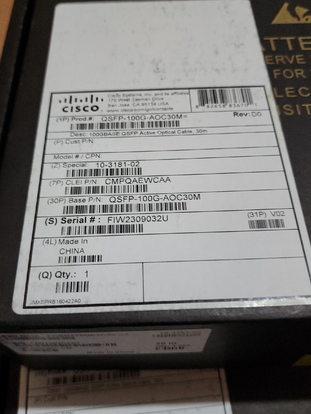 CISCO QSFP-100G-AOC25M Cisco 100GBase QSFP 25M AOC New Sealed Two Years Warranty