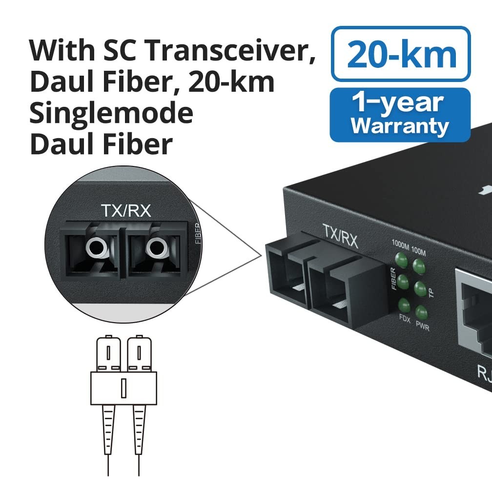 Gigabit SingleMode Fiber to Ethernet Media Converter, Dual SC Fiber, 1000Base…