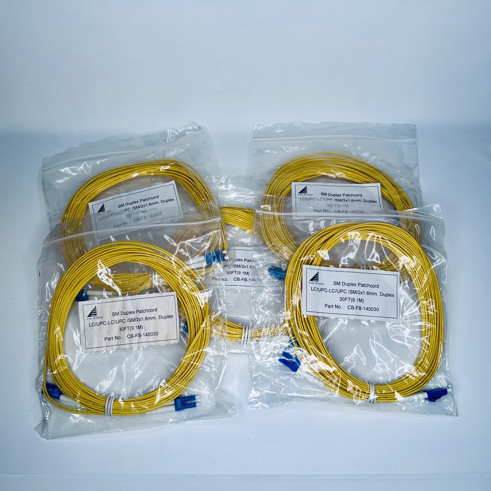 Lot of 5 – TR Manufacturing Singlemode LC/UPC 30ft / 9.1M Fiber Patch Cables