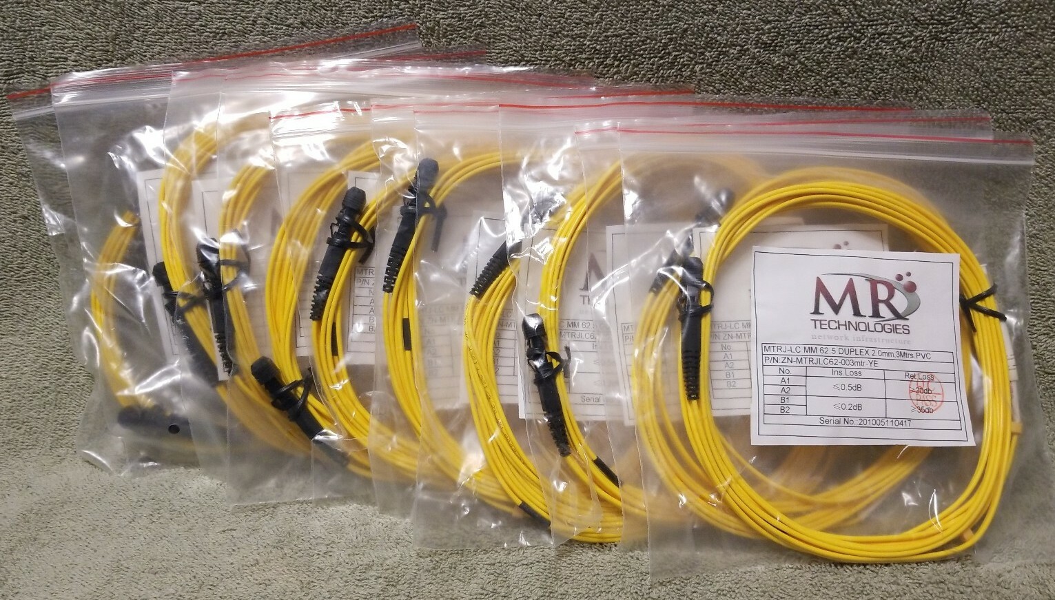 Fiber Optic MTRJ-LC MM 62.5 DUPLEX 2.0mm, 3Mtrs.PVC P/N: ZN-MTRJLC62-003mtr-YE