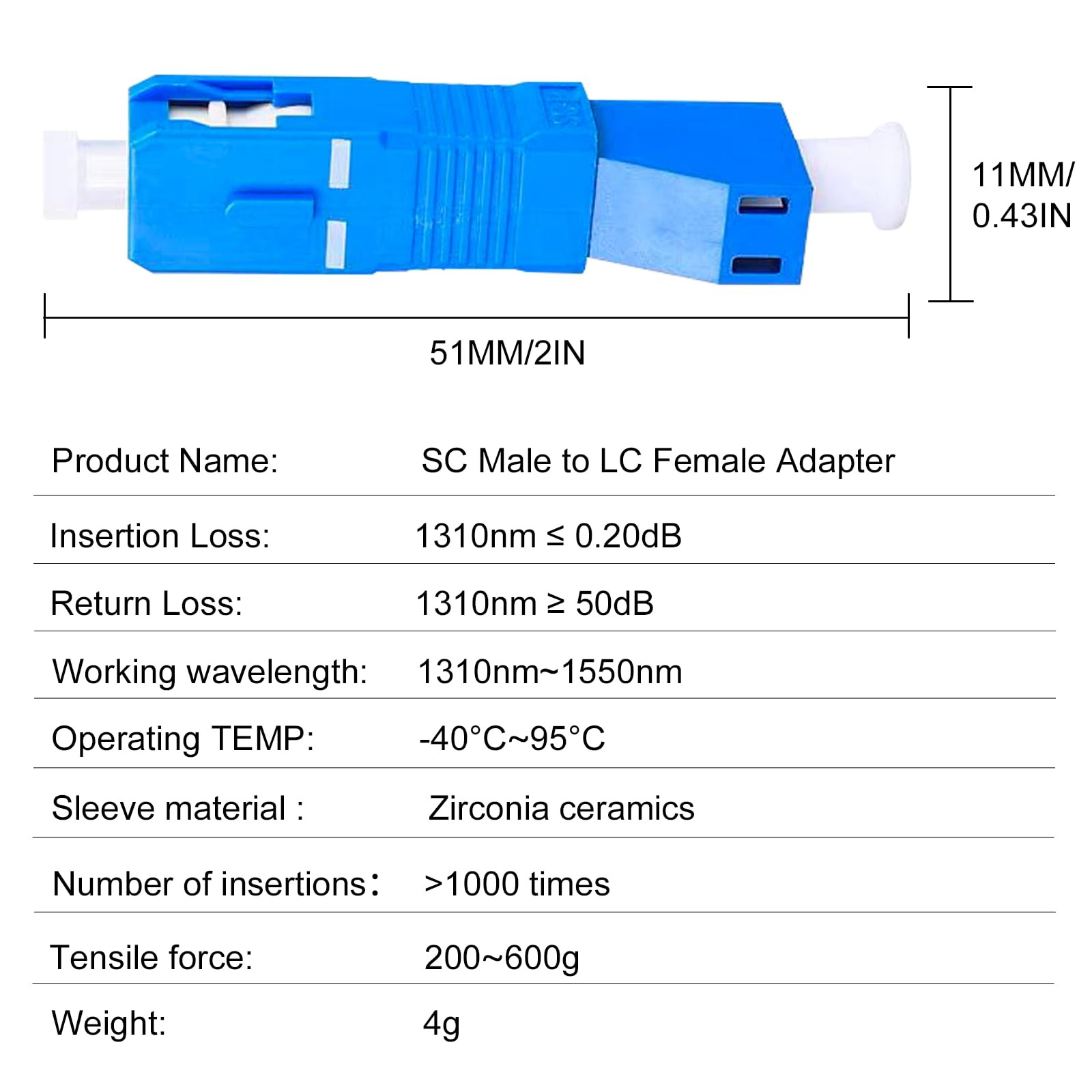 Single Mode SC Male To LC Female Hybrid Optical Fiber Adapter Connector 3 Pack