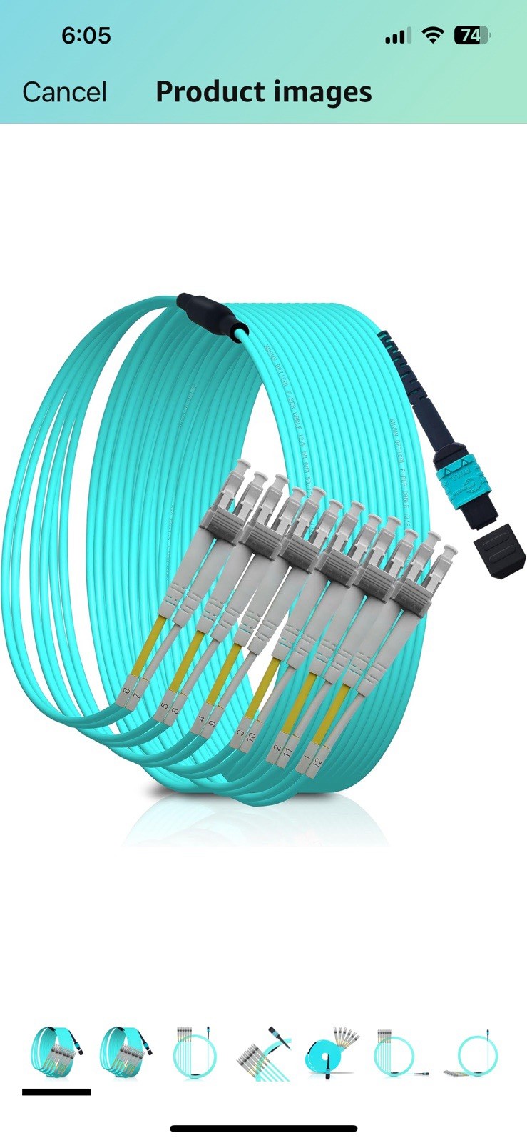 25M/82ft MPO Female to 6 LC Duplex 12 core OM3 Branch Fiber Optic Patch Cable