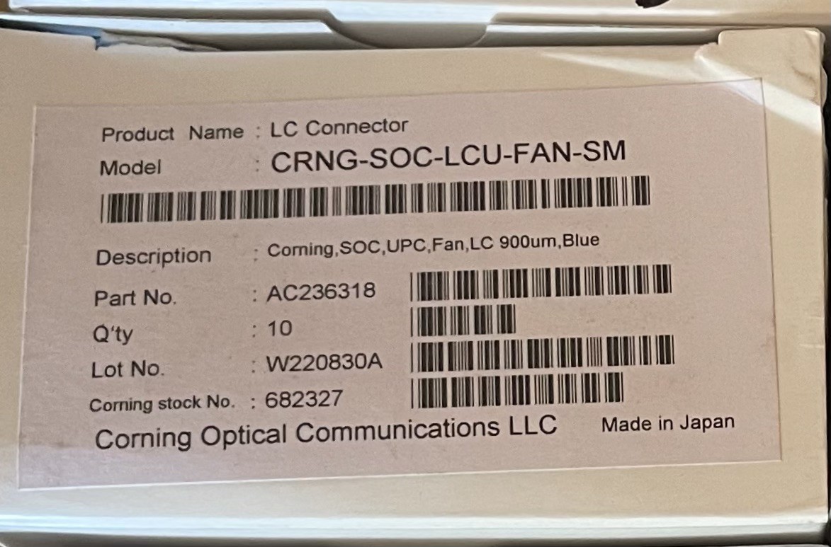Corning SOC-LCU-FAN-SM Splice On Fiber 6 boxes – 10 per box