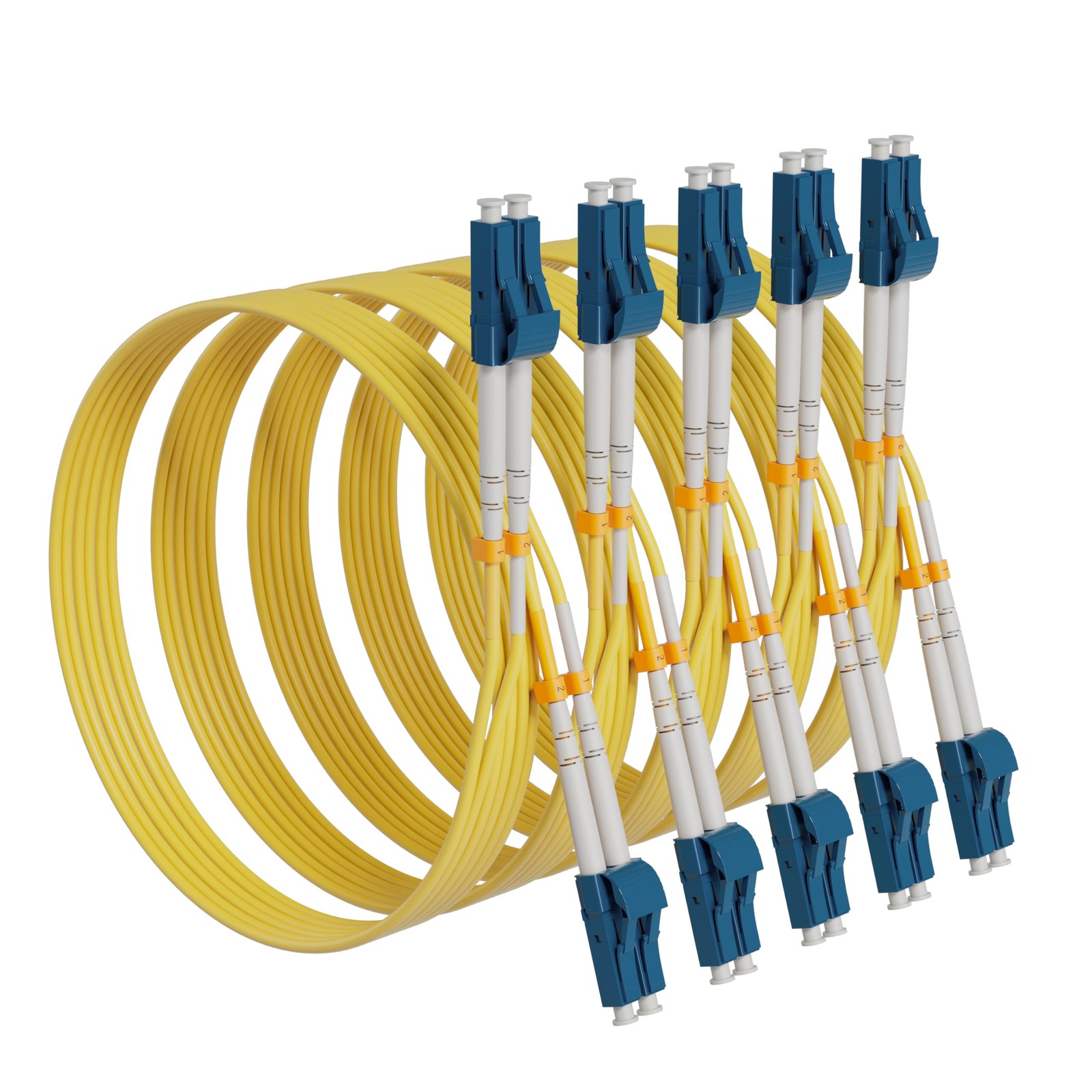 5 PCS 5m/16ft Yellow LC To LC OS2 Single Mode Fiber Patch Cable Duplex 9/125m