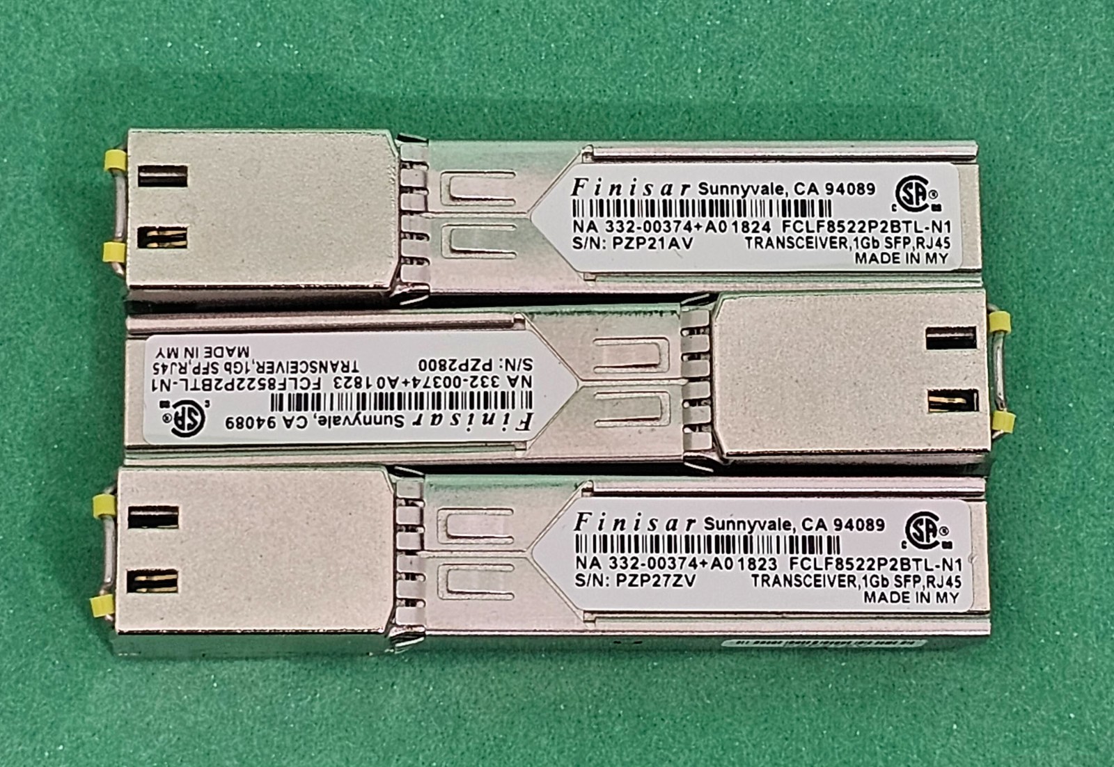 Lot of 3 Finisar FCLF8522P2BTL-N1 1000BASE-T SFP Transceiver Modules 100m RJ-45