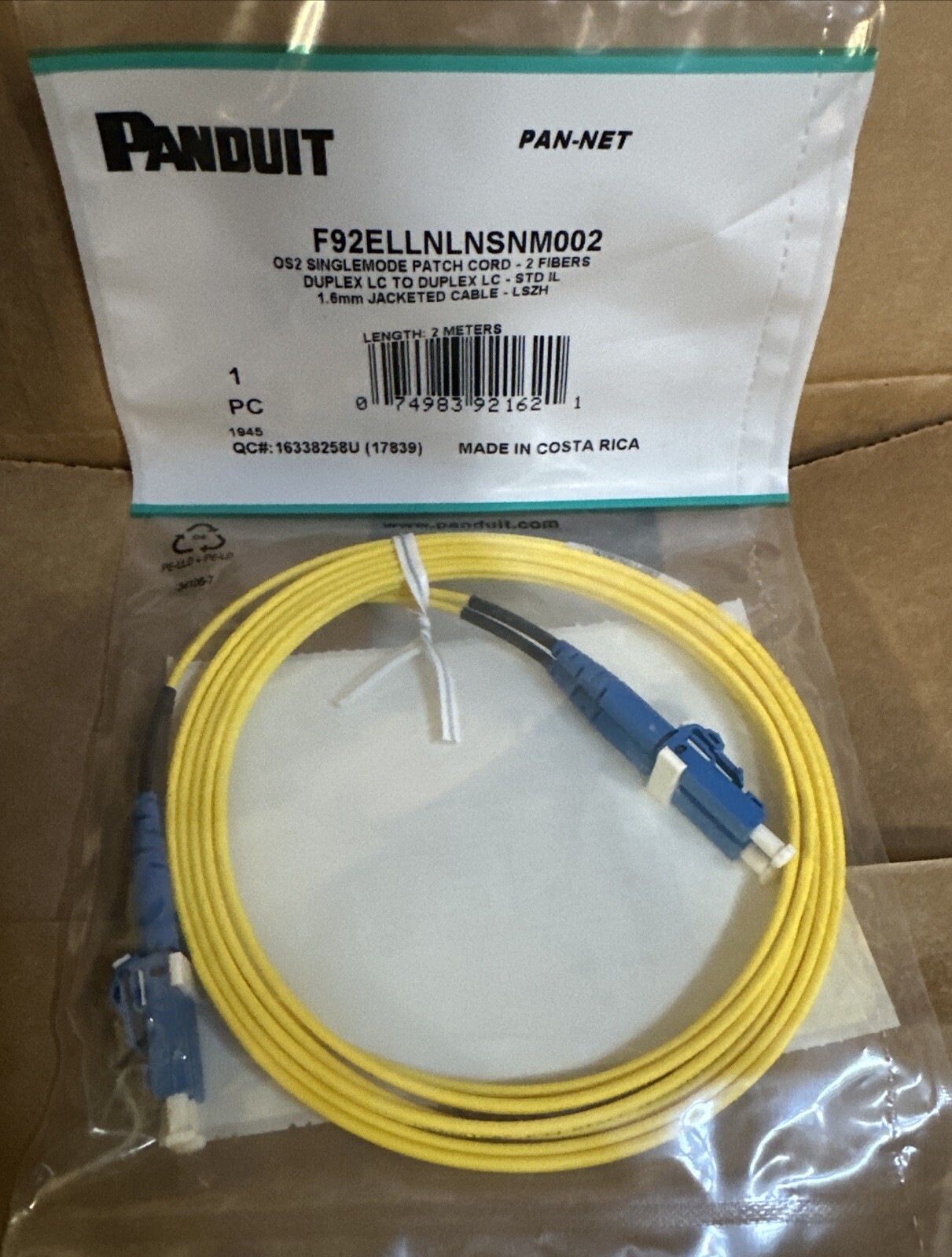 🔴Panduit F92ELLNLNSNM002 1.6mm Jacketed Singlemode Patch Cord LSZH‼️