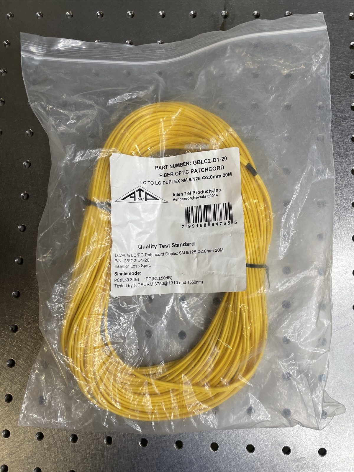 Allen Tel GBLC2-D1-20 Singlemode Duplex LC to LC Fiber Optic Patch Cord, 20 M