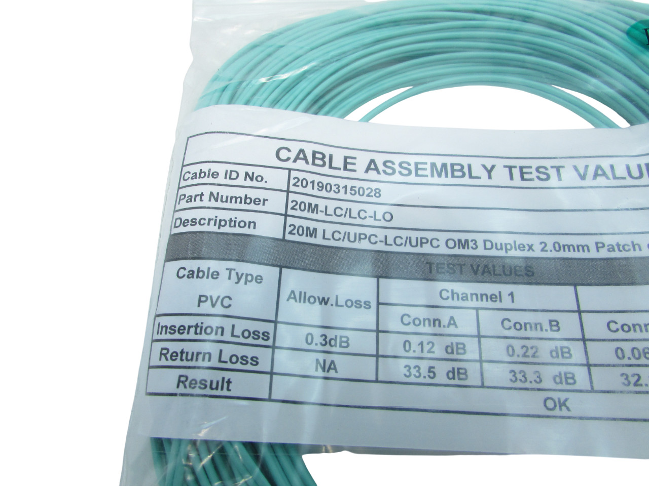 New 20m LC-LC-LO Multimode Fiber Optic Cable Om3 Duplex 2.0mm Patch Cord